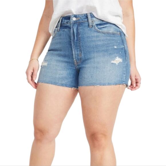 Lane Bryant Mid Rise Girlfriend Distressed Relaxed Denim Shorts raw Hem Plus 24‎ - Picture 1 of 9